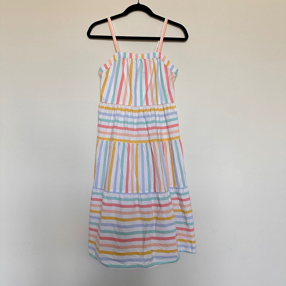Wonder Nation Girls Pastel Rainbow Stripe Tiered Maxi Dress L 10-12 Plus